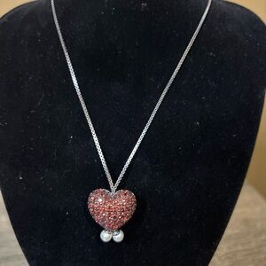 Tourmaline heart shaped necklace sterling silver Chain  sz 24in